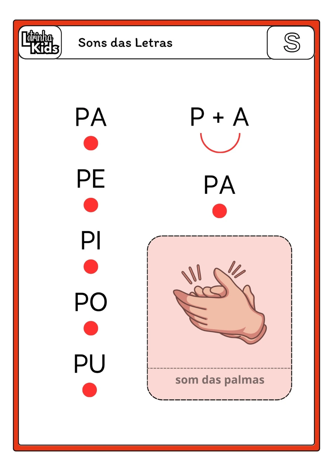 Atividade de sons das letras com as sílabas PA, PE, PI, PO, PU